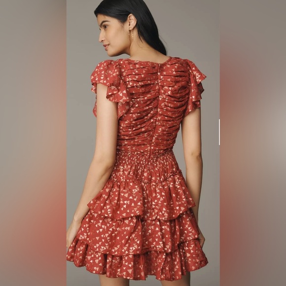 NWT ✨ By Anthropologie Short-Sleeve Ruffled Mini Dress - Picture 2 of 11